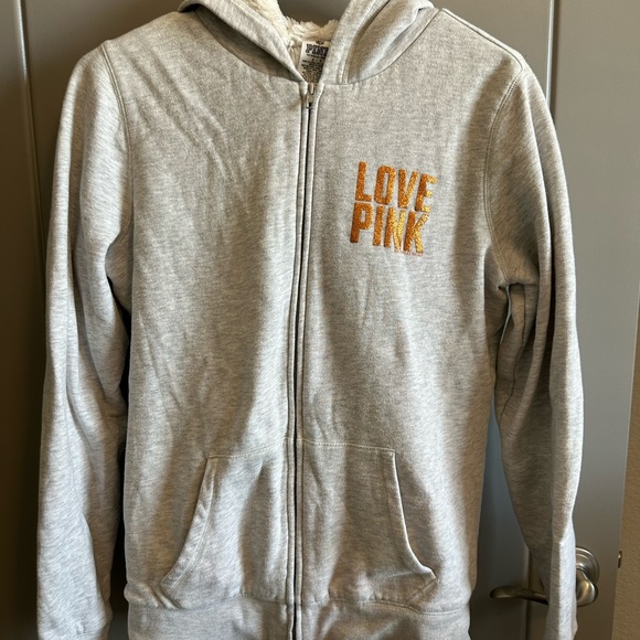 Worn PINK Broncos Sherpa lined full zip hoodie - Picture 3 of 4